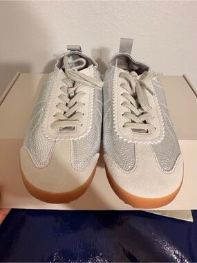 AllSaints Silver Leather and Suede Sneakers with White Details